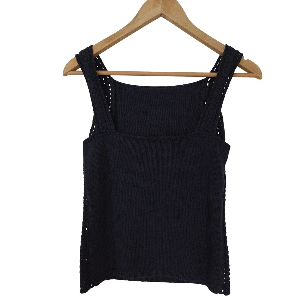 J. Crew Sweater Tank Crochet Knit Women X-Small Navy NWT $98 CT950